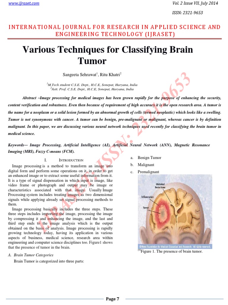 Various Techniques For Classifying Brain Tumor | PDF | Image ...