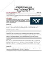 Semester Fall 2019 Sports Psychology (PSY407) Assignment No. 01