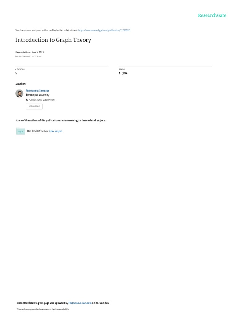 Introduction To Graph Theory: March 2011 | PDF | Vertex (Graph Theory ...