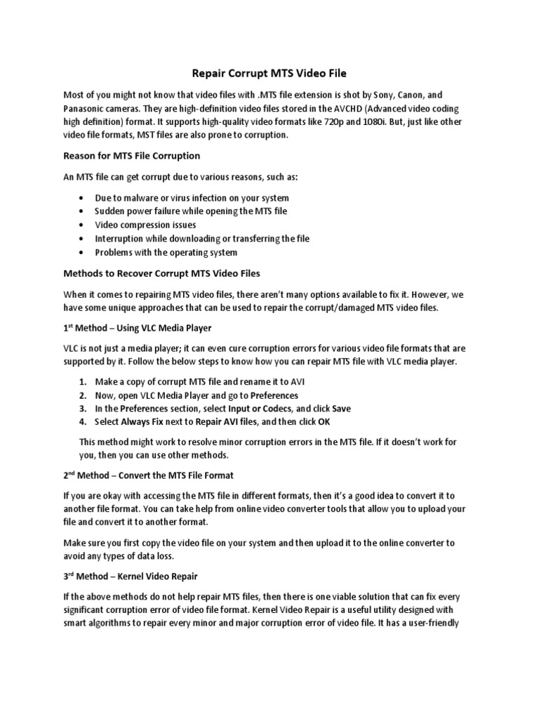 Repairing Corrupt MTS Video Files | PDF | File Format | Video