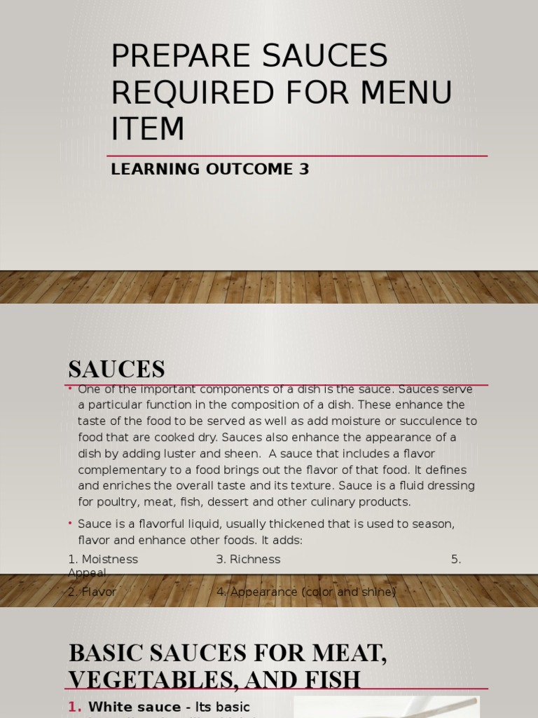 Prepare Sauces Required For Menu Item Learning 3 PDF Food