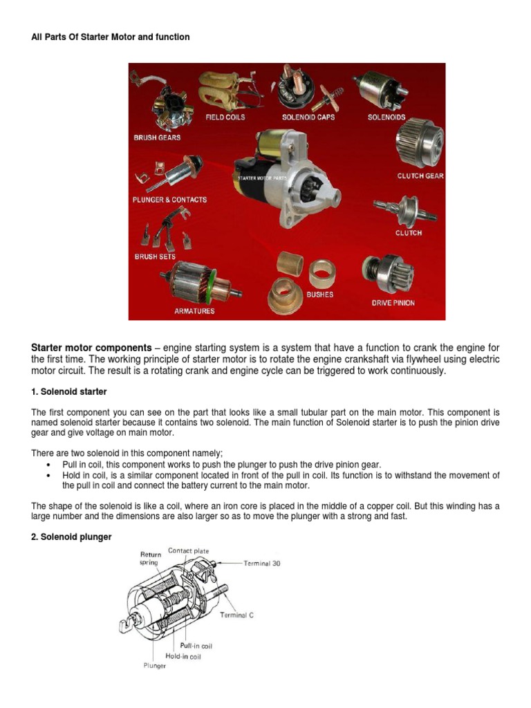 All Parts of Starter Motor and Function PDF Electric Motor Clutch