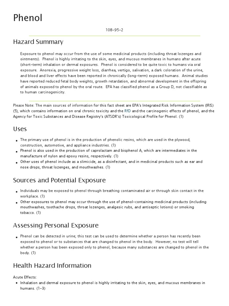 Phenol PDF | Download Free PDF | Public Health | Occupational Safety ...