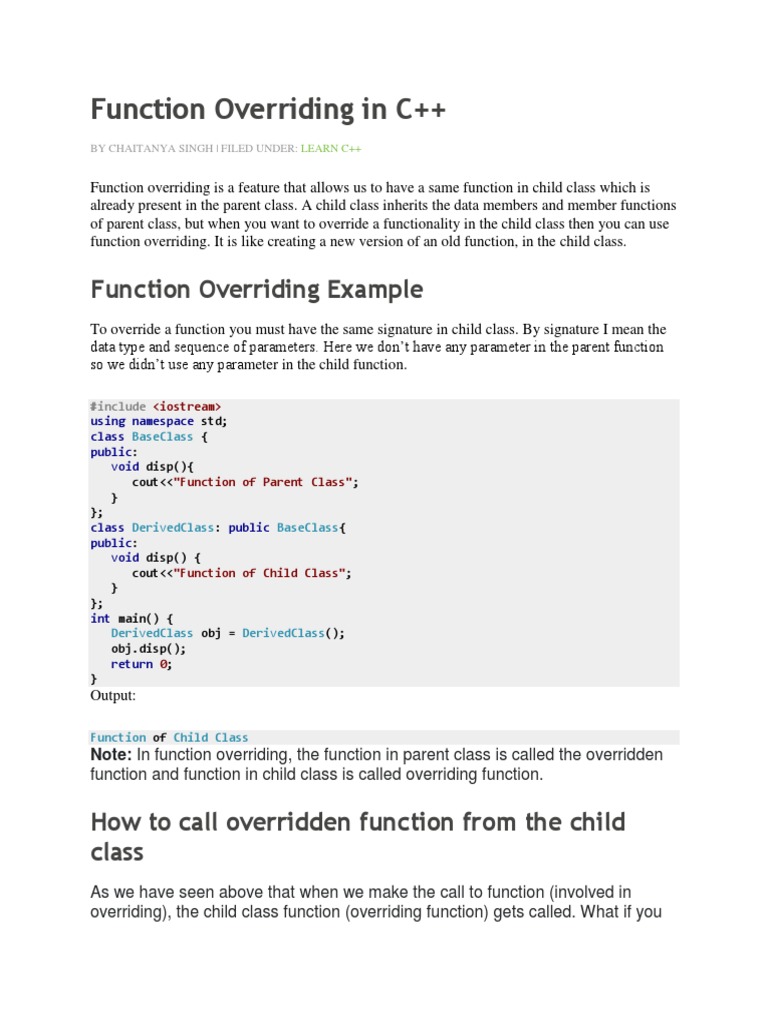 Function Overriding in C++ | PDF | Inheritance (Object Oriented ...