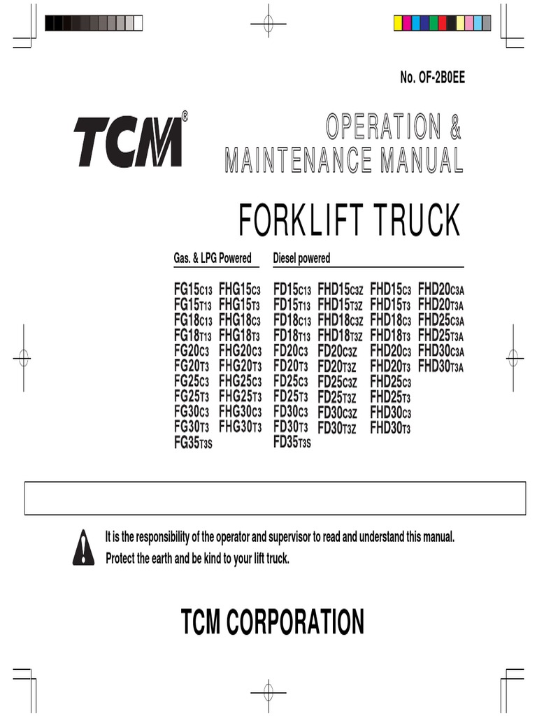 TCM Forklift Operation &amp; Maintenance Manual | PDF | Truck | Forklift