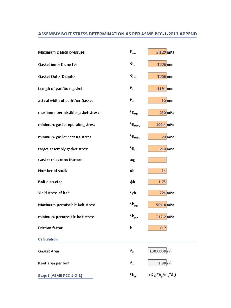 Assembly Bolt Stress as Per Asme Pcc1 2013 Screw Stress (Mechanics)