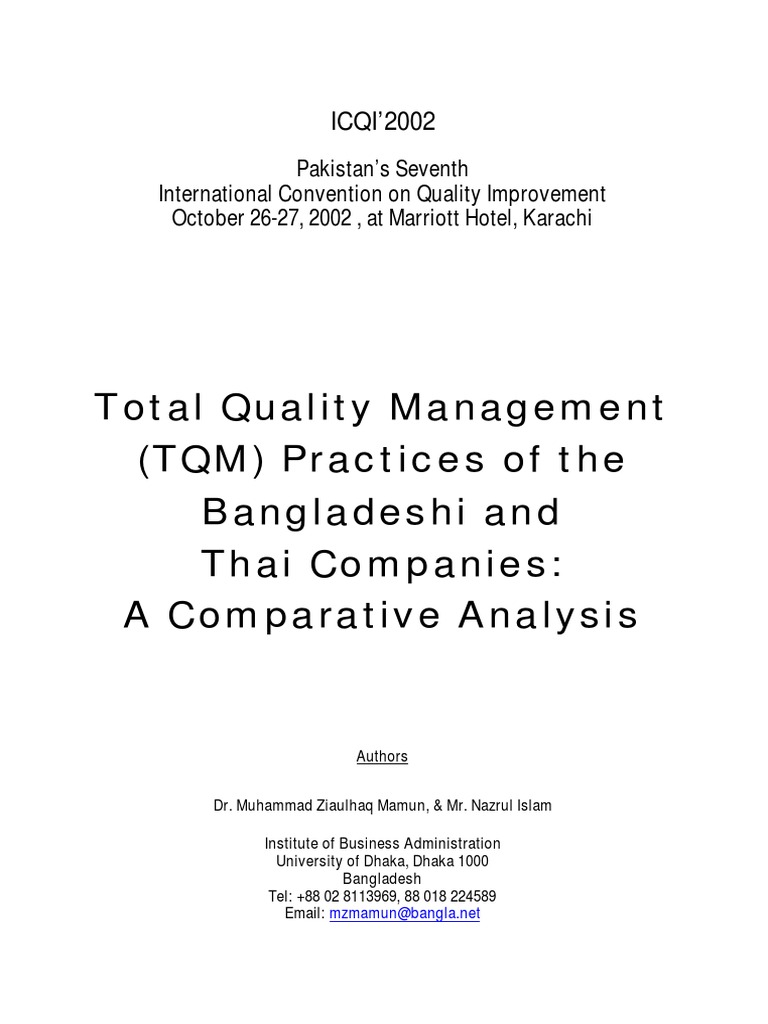 Total Quality Management (TQM) Practices of The Bangladeshi and Thai ...