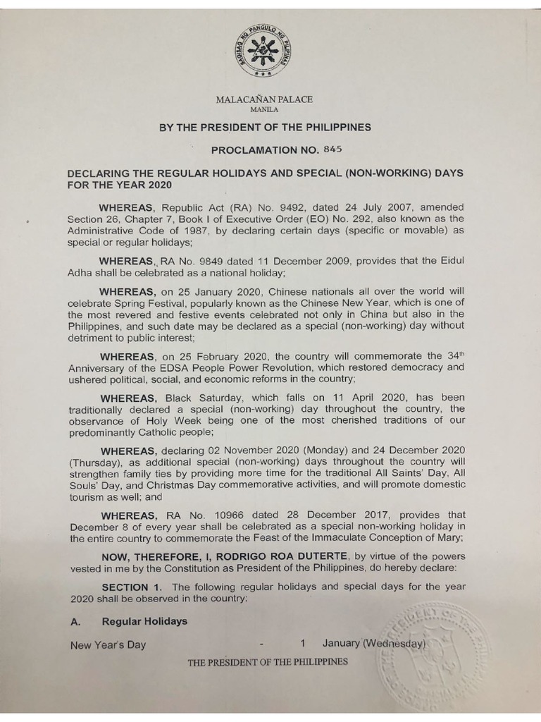 2020 Holidays Proclamation PDF