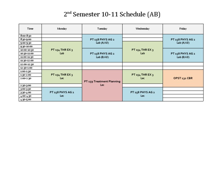 2nd Semester 10-11 Class Schedule | PDF
