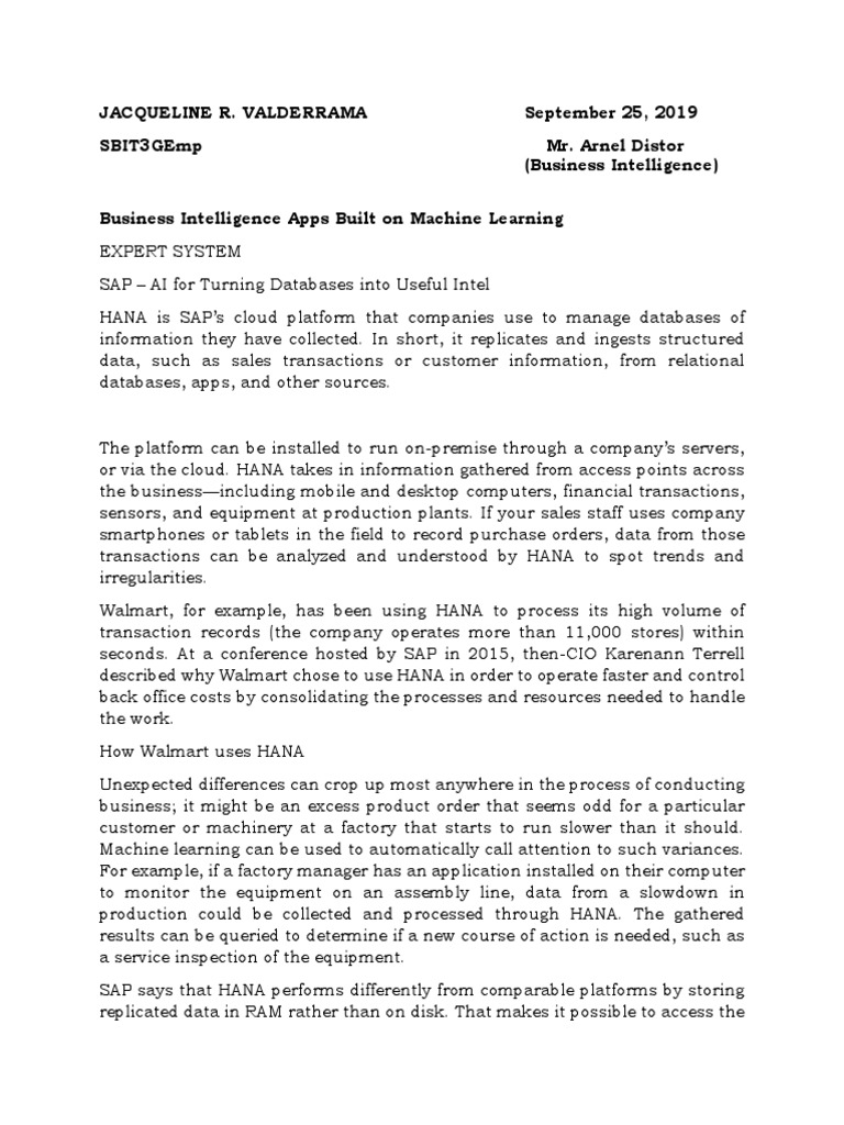 Business Intelligence with Machine Learning | PDF | Sap Se | Analytics