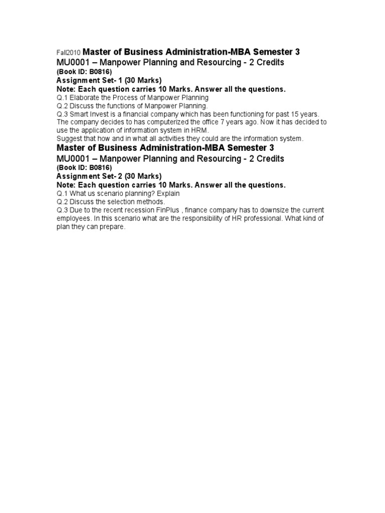 MBA Semester 3 Assignments Overview | PDF | Human Resource Management ...