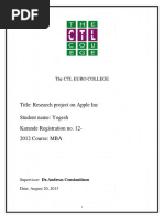 Title: Research Project On Apple Inc Student Name: Yogesh Karande Registration No. 12-2012 Course: MBA