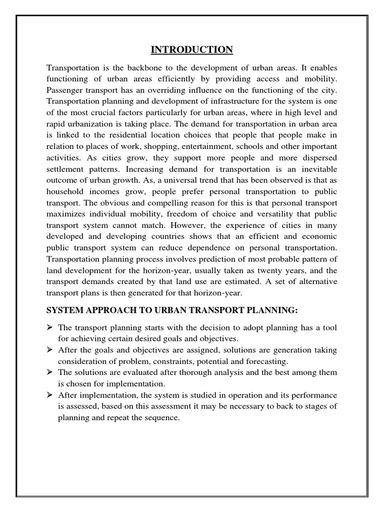 System Approach To Urban Transport Planning PDF Transport Systems