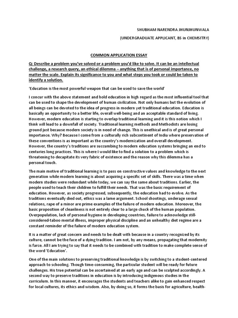 Common App Essay PDF Traditions Curriculum