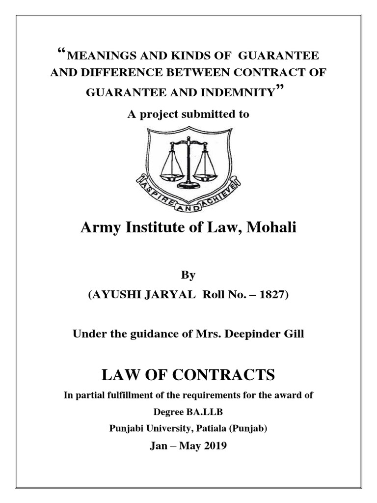 Guarantee and Difference BW Indemnity and Guarantee PDF Guarantee