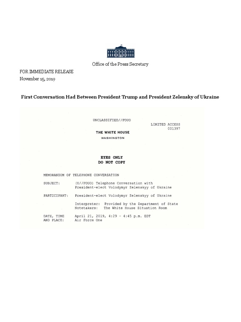 April Call Between President Trump and Ukrainian President Zelenskiy | PDF