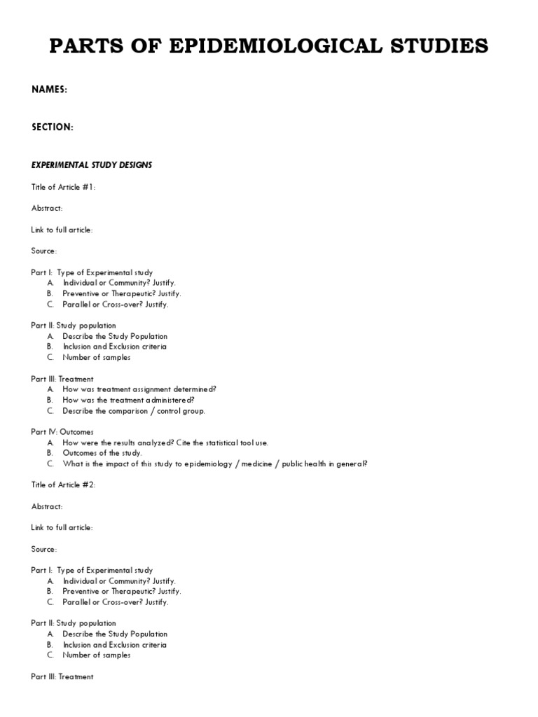 Parts of Epidemiological Studies | PDF | Cohort Study | Epidemiology