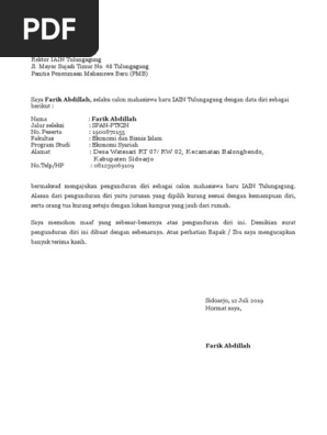 Surat Pengunduran Diri Mahasiswa Baru A4 Pdf