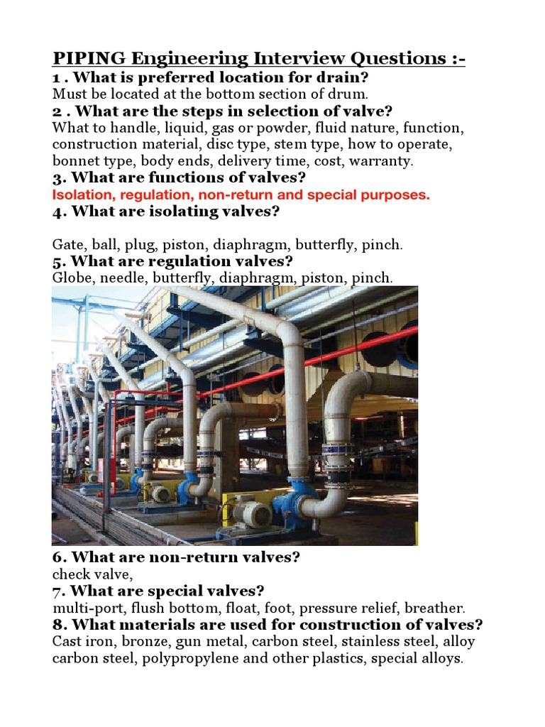 PIPING Engineering Interview Questions:-: Isolation, Regulation, Non ...
