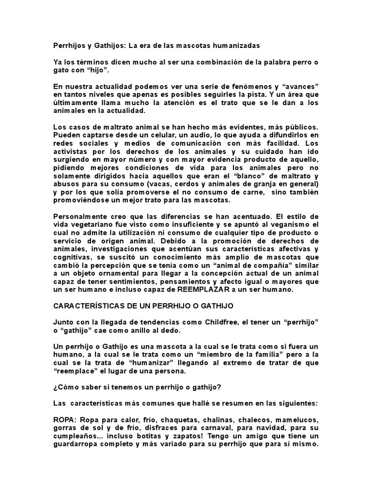 Perrhijos y gathijos: mascotas humanizadas | PDF | Mascota | Vegetarianismo