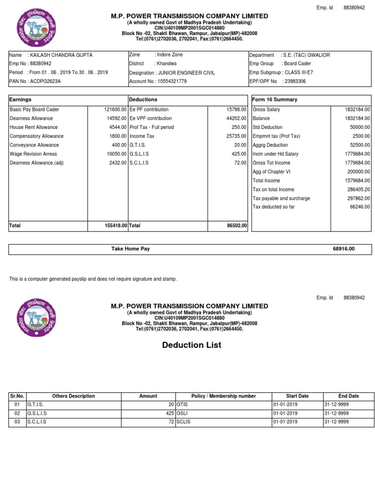 M.P. Power Transmission Company Limited PDF Payments Government
