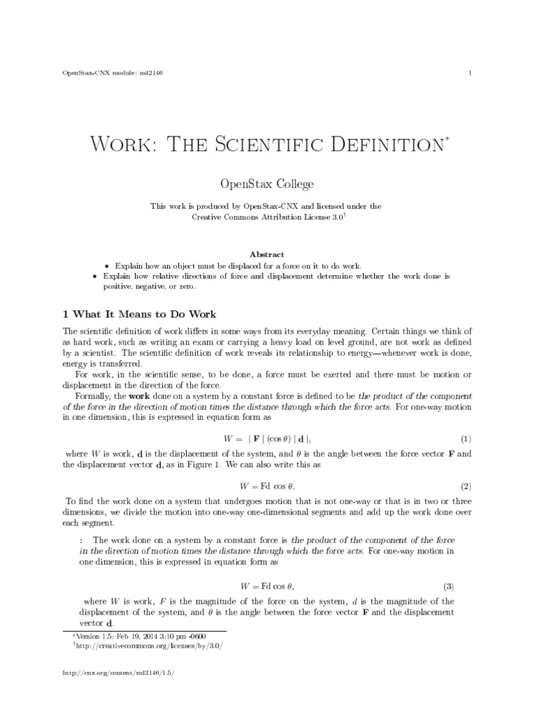 Work The Scientific Definition Openstax College PDF Calorie Food Energy