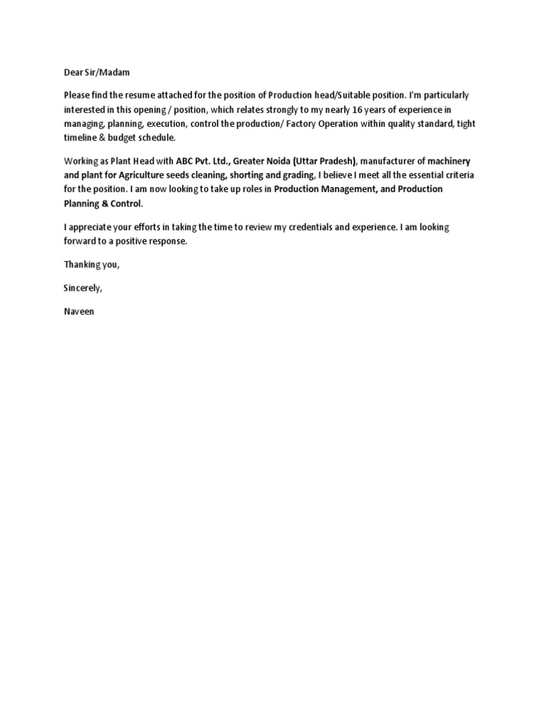 Production Head Resume Submission | PDF