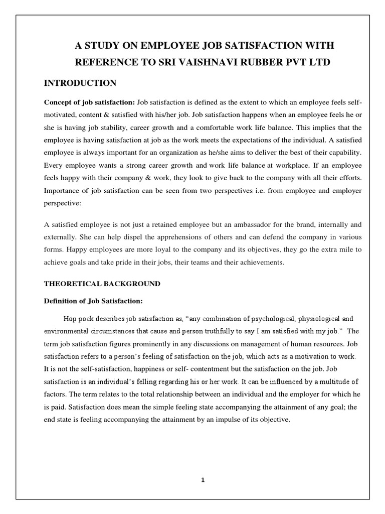 1 A Study On Job Satisfaction of Employee 2018mba33 | PDF | Job ...