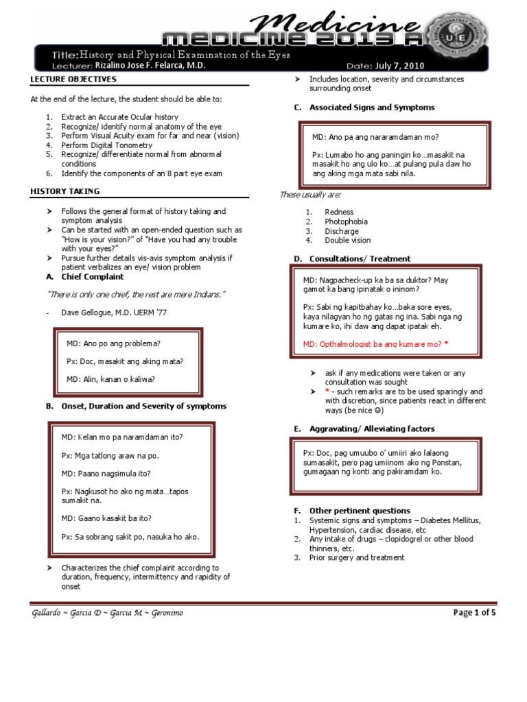 2013A Physical Examination of the Eyes Human Eye Senses