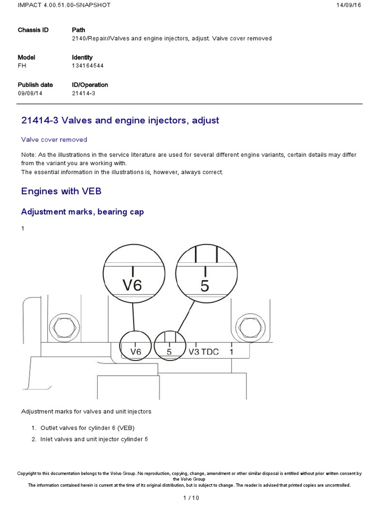 21414-3 Valves and Engine Injectors, Adjust: Adjustment Marks, Bearing ...