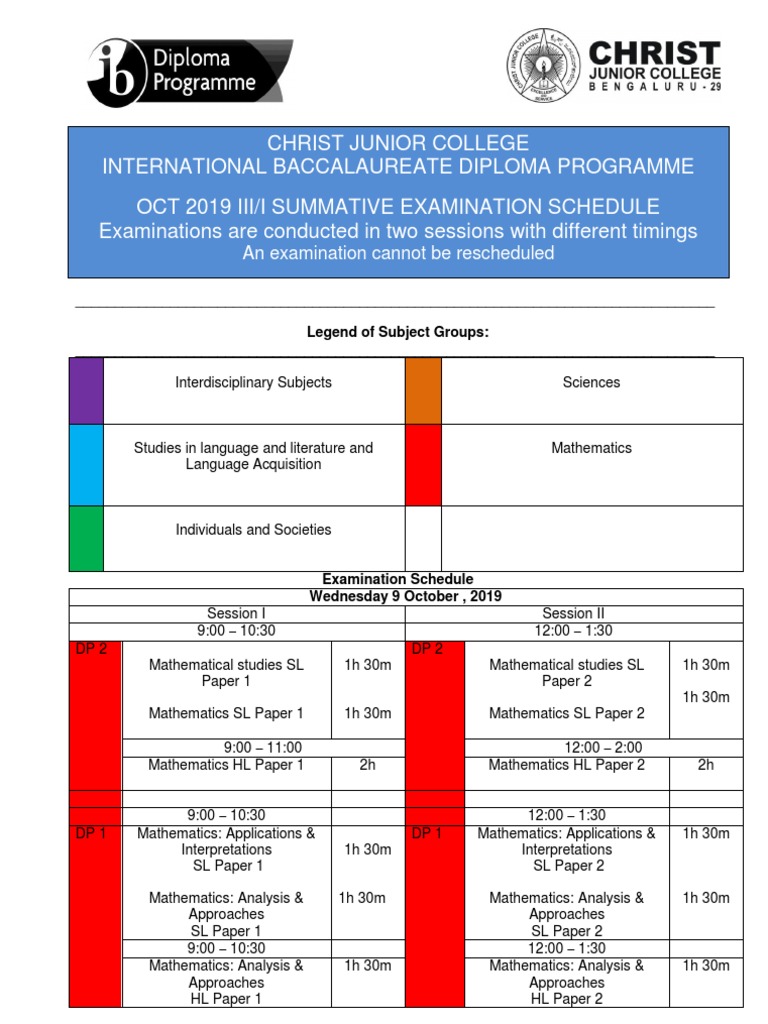 IB Exam Schedule October 2019 | PDF | Educational Assessment And ...