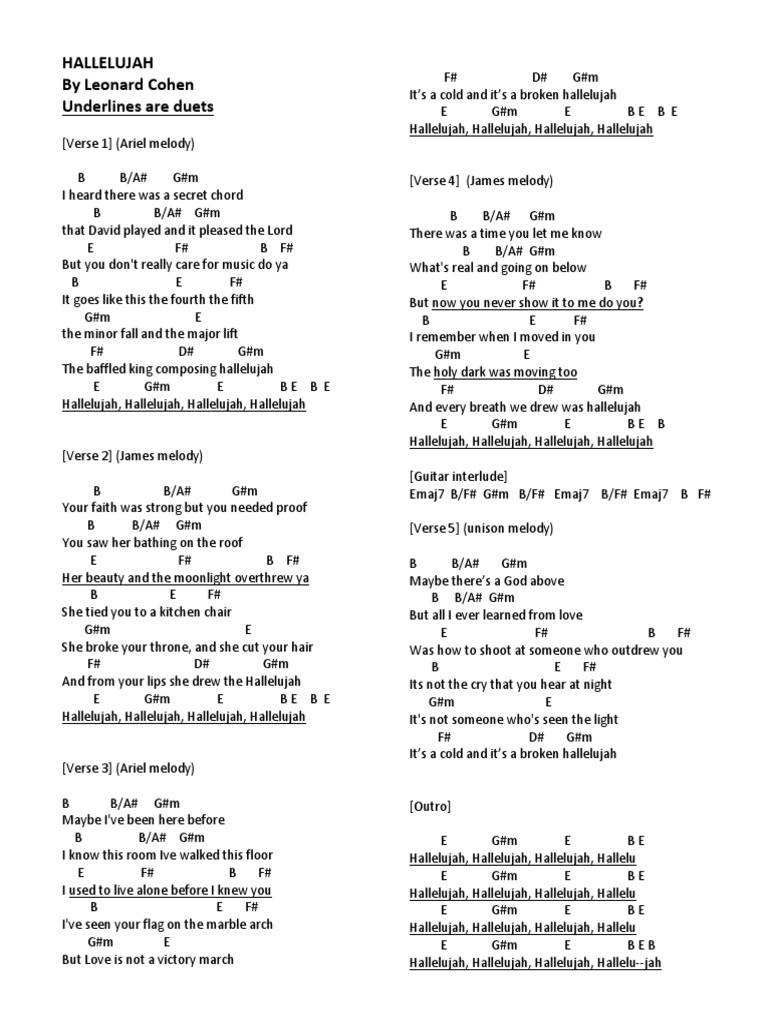 Hallelujah Chords Lyrics | PDF | Song Structure | Entertainment (General)