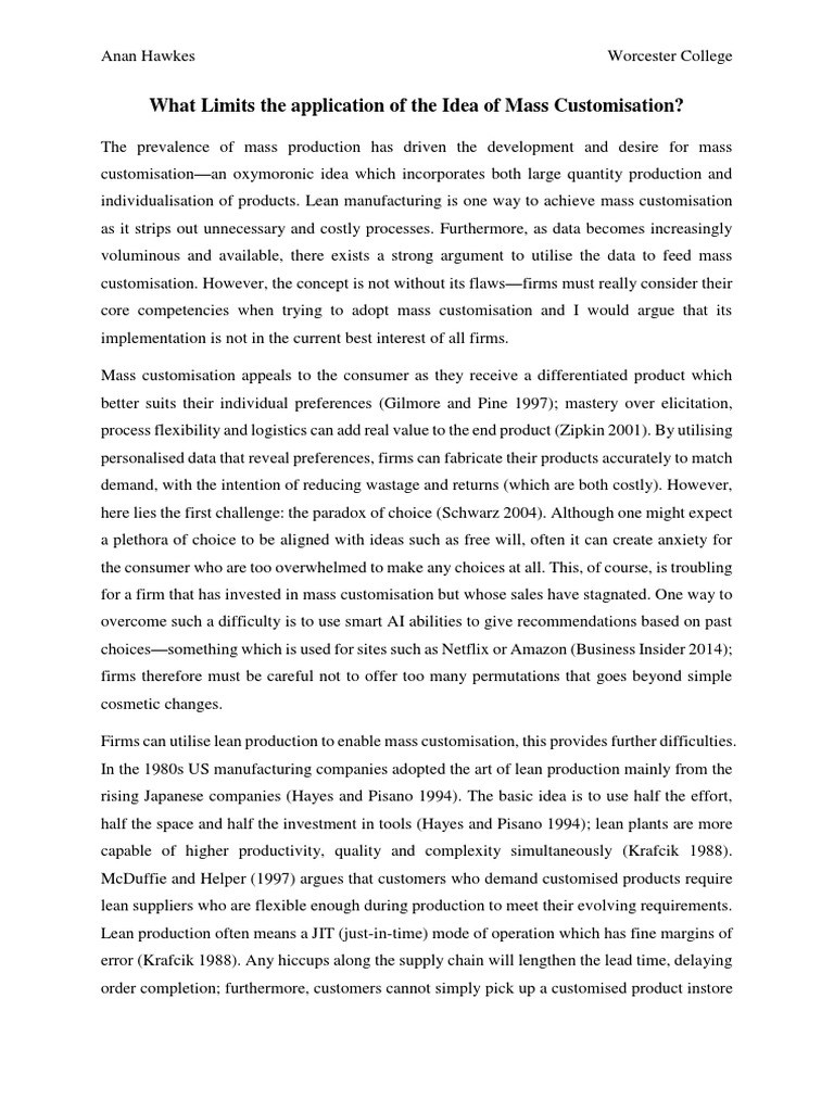 Challenges of Mass Customization in Business | PDF | Lean Manufacturing ...