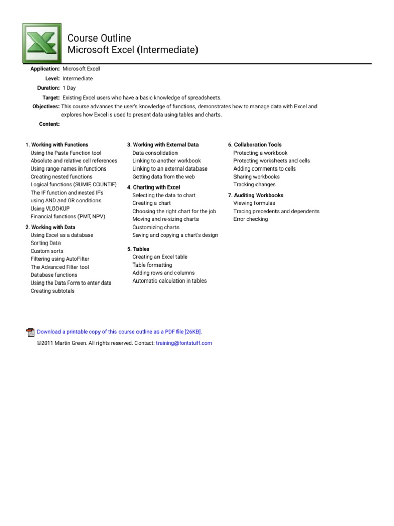 Advanced Excel Course Content