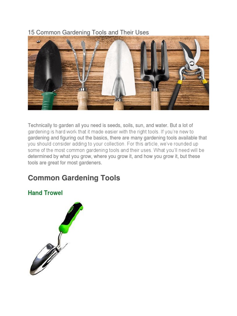 15 Common Gardening Tools and Their Uses PDF Crop Rotation Vegetables