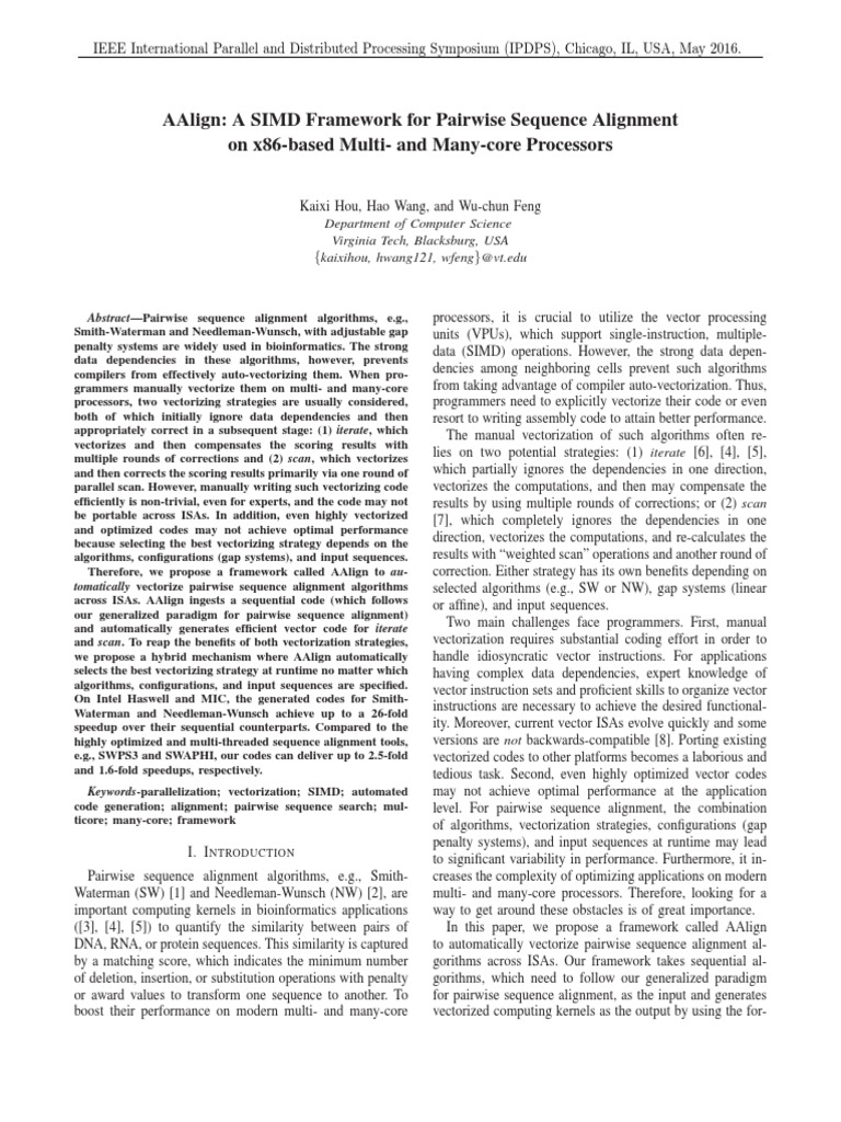 AAlign: Automated SIMD for Sequence Alignment | PDF | Sequence ...