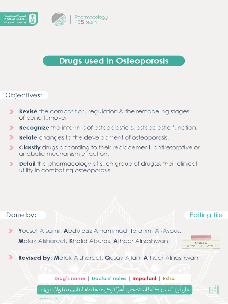 Osteoporosis Drug Overview and Mechanisms | PDF | Bone | Hormone ...