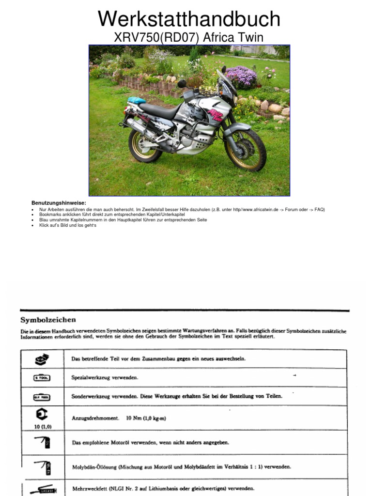 Werkstatthandbuch Honda Africa Twin Xrv750 Rd07 Modell 93 | PDF