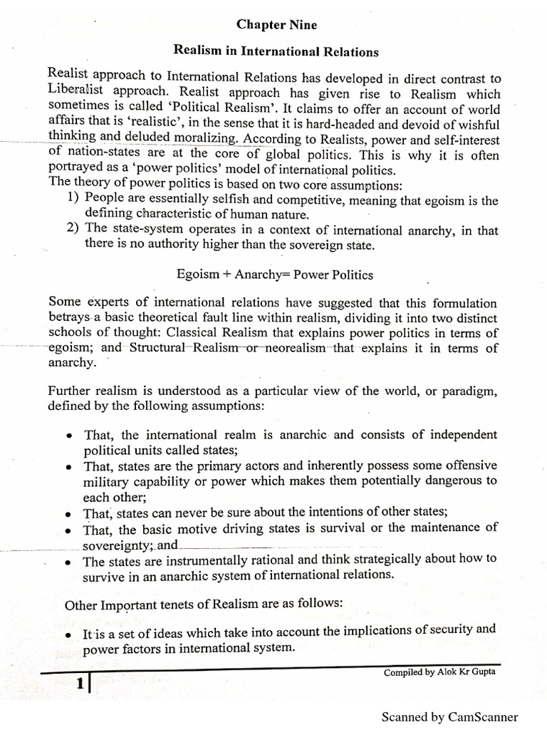 Realism in International Relations | PDF