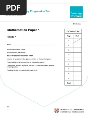 Primary Progression Test Stage 4 Math Paper 1 Pdf Teaching Mathematics