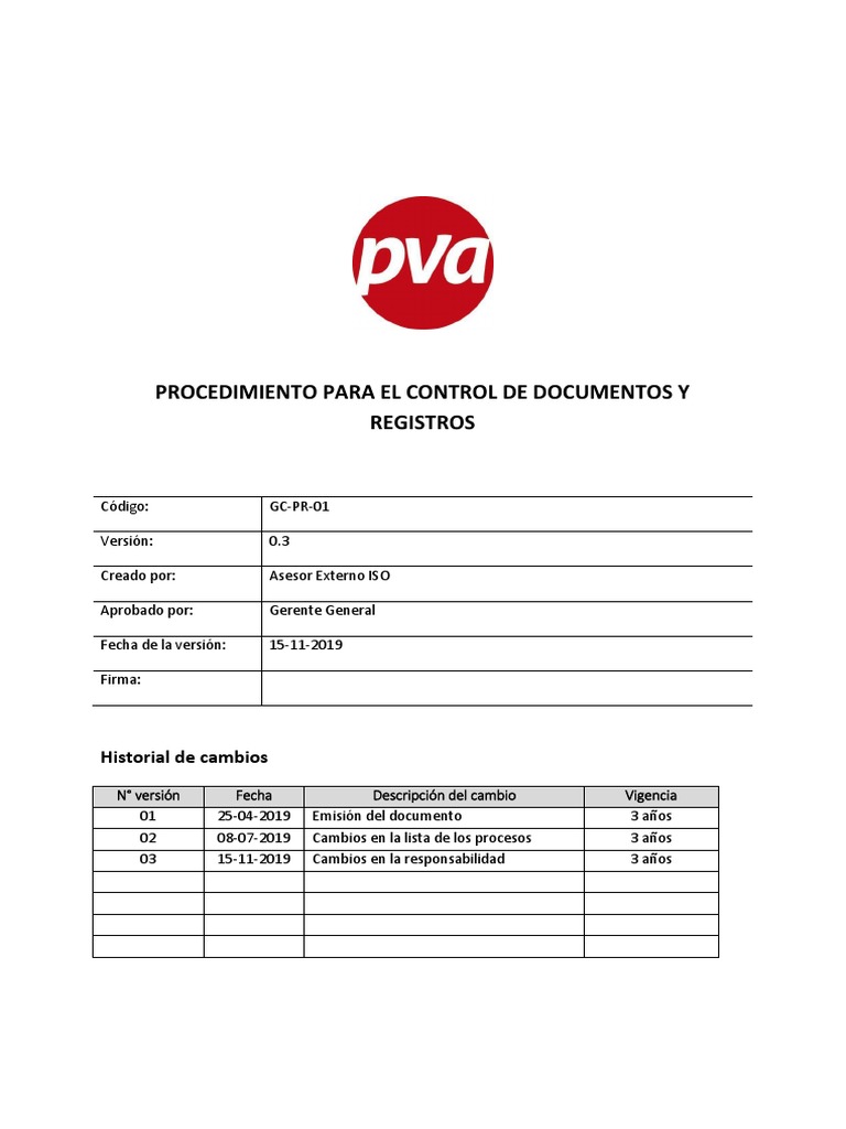 GC-PR-01 Control de Documentos y Registros | PDF | Sistema de manejo de ...