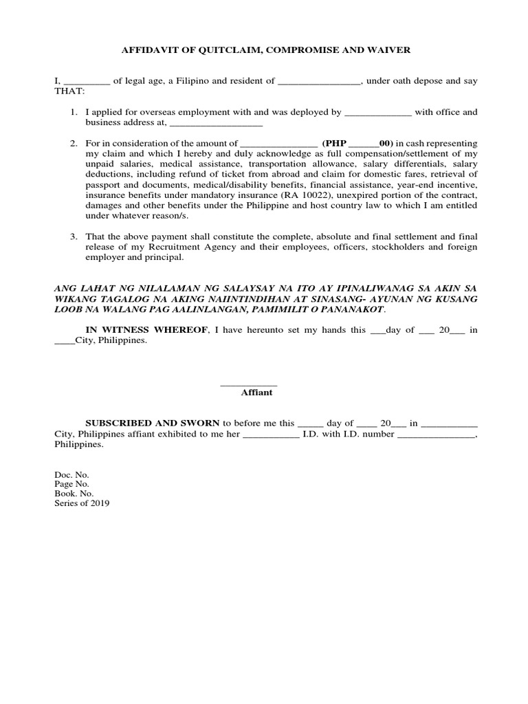 Affidavit of Quitclaim and Waiver | PDF