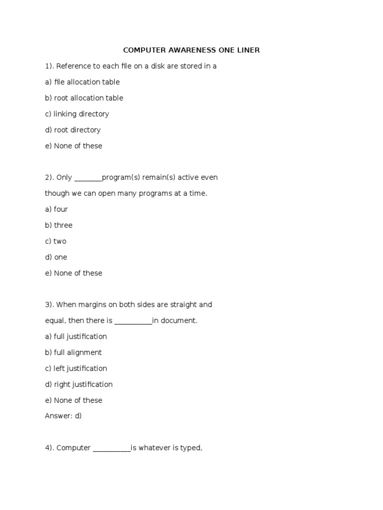 Computer Awareness Quiz Questions | PDF | Personal Computers | Random ...