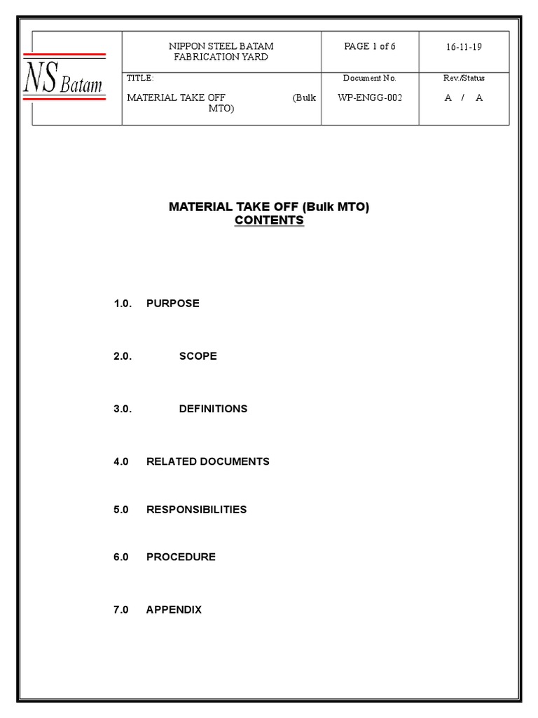 Bulk Material Take Off Guidelines | PDF | Instrumentation ...