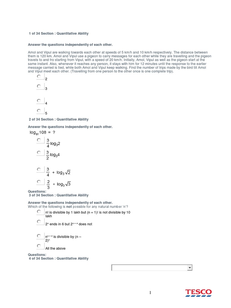Quantitative Ability Practice Questions | PDF | Statistics | Elementary ...