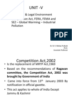 Unit - V: Ecological & Legal Environment Competition Act, FERA, FEMA and SEZ - Global Warming - Industrial Pollution