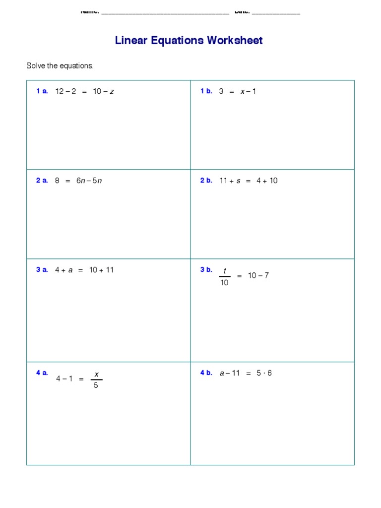Linear Equations Worksheet | PDF | Teaching Methods & Materials