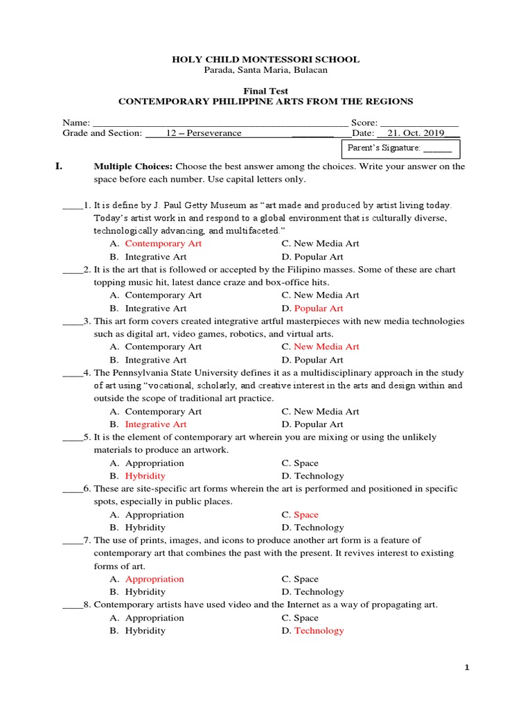 Contemporary Arts Exam Philippines