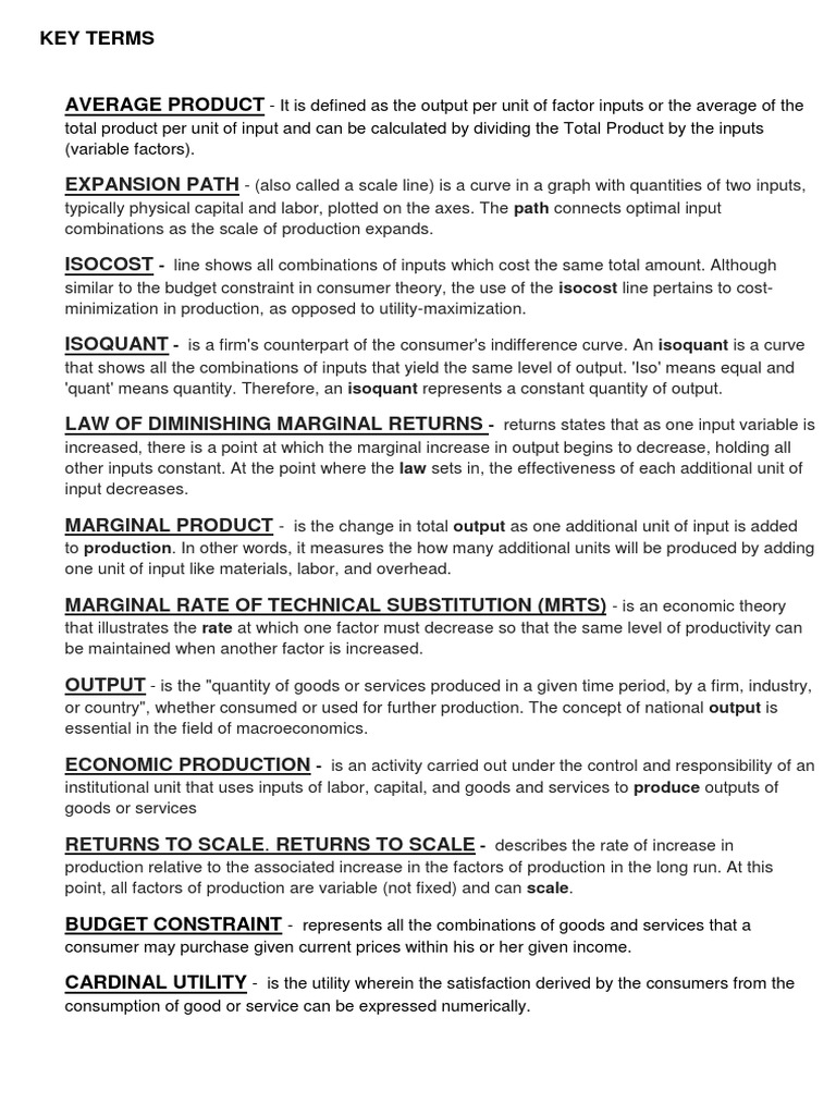 Expansion Path Key Terms PDF Utility Economic Theories