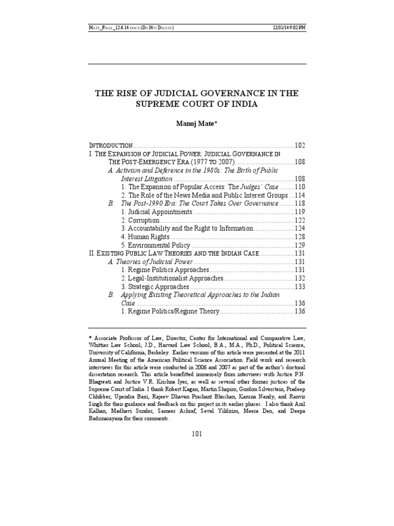 The Rise of Judicial Governance in The Supreme Court of India | PDF ...